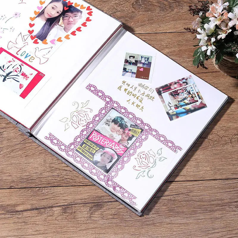 Linen Self-adhesive Film DIY Photo Album 16 Inch Solid Color 20 Page Family Wedding Anniversary Photo Collection Sticky Albums