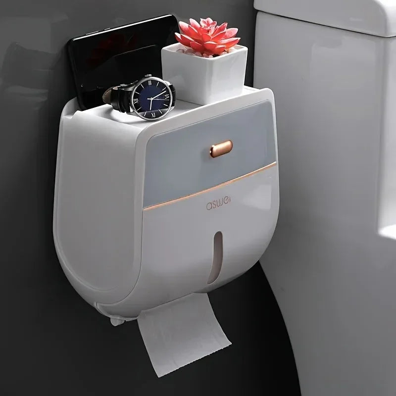 1pc Toilet Roll Paper Holder Double Layer Large Capacity Storage Box Wall Mounted Waterproof Tissue Box Bathroom Accessories