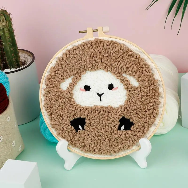 DIY Punch Needle Kits for Beginners Cute Animal with Hoop Embroidery Punch Needle Starter Craft Set Giraffe Festival Gift