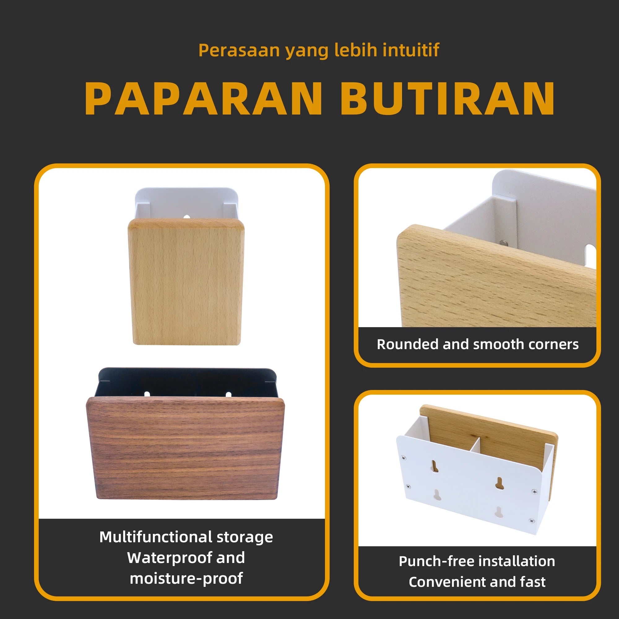 Solid wood Bathroom Storage Rack Punch-free installation Wall mounting Can store toothbrush toothpaste comb and cosmetics