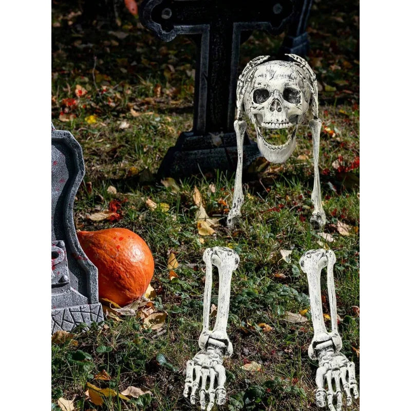 Halloween Skeleton Stake Decorations, Realistic Skull Halloween Props, Spooky Yard Decoration with Arm, Garden Halloween Decor