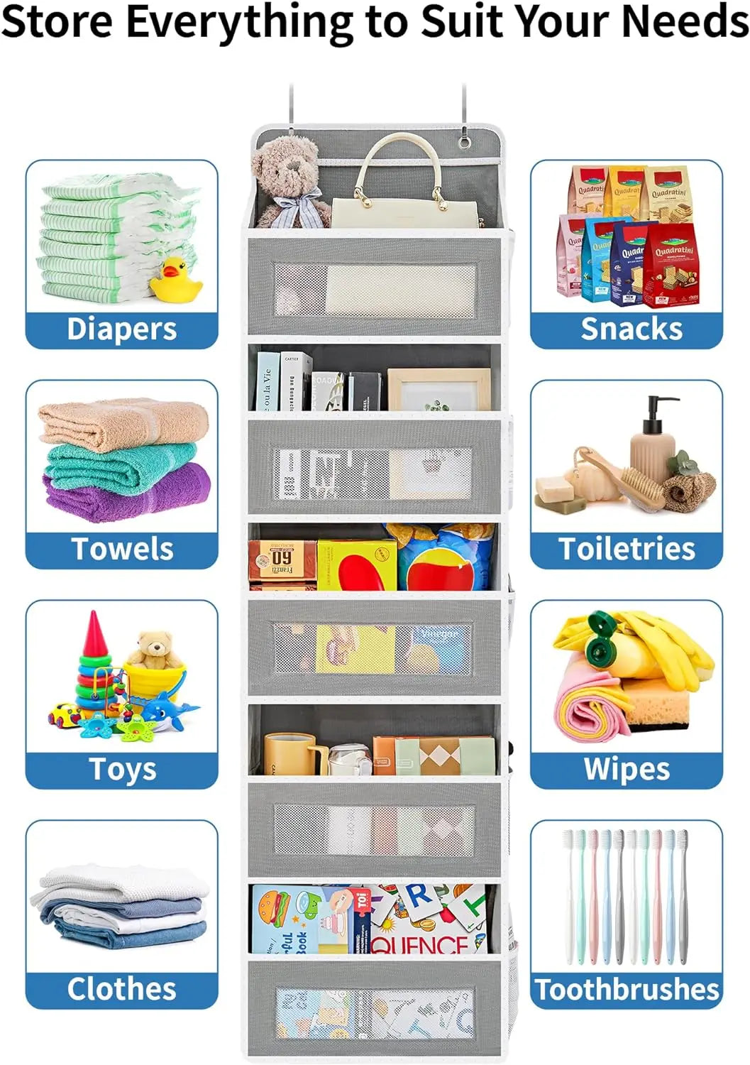 Over the Door Organizer Storage 5 Shelf Hanging Door Organizer with 5 Large Capacity Pockets for Bedroom Bathroom 1pcs