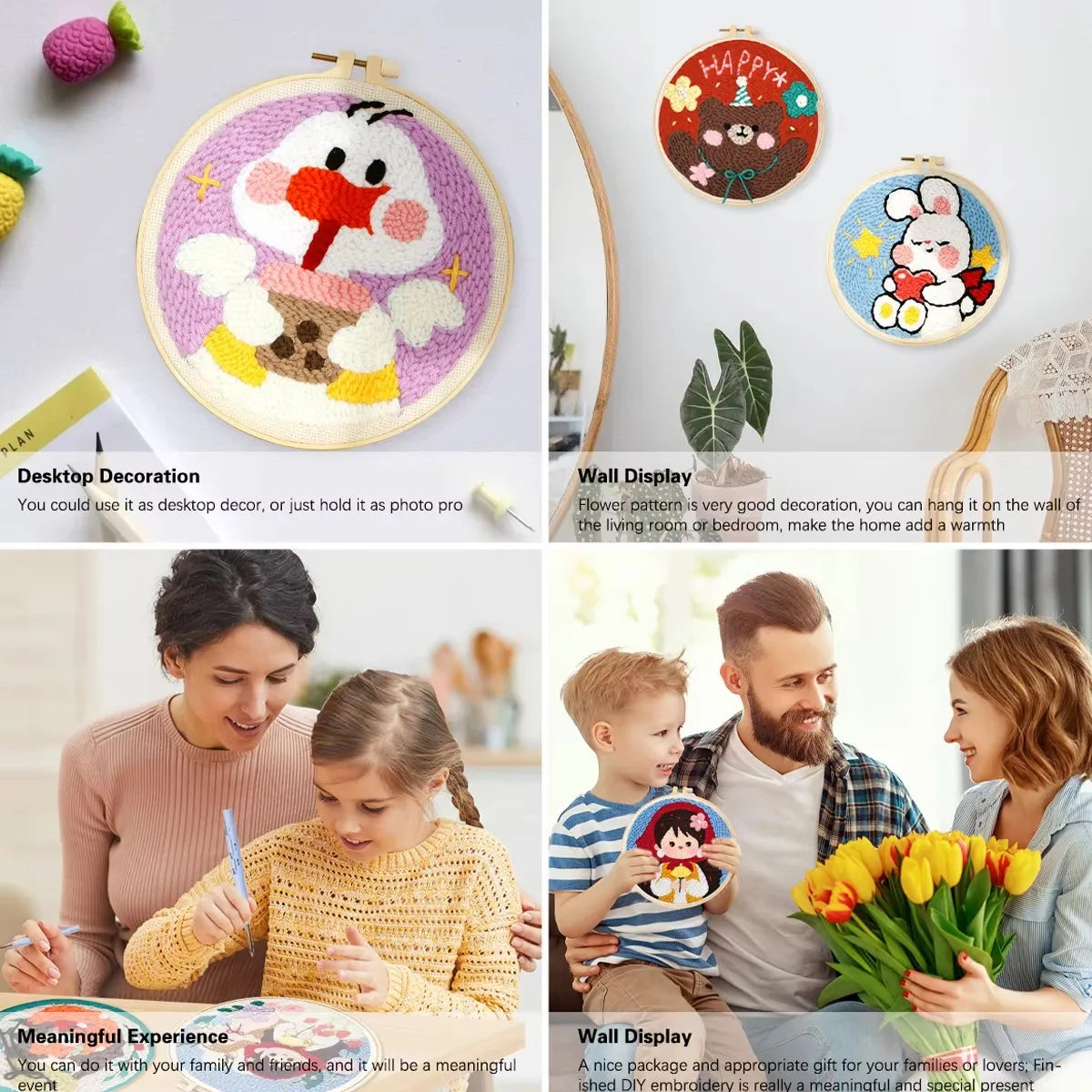 DIY Punch Needle Kits for Beginners Cute Animal with Hoop Embroidery Punch Needle Starter Craft Set Giraffe Festival Gift