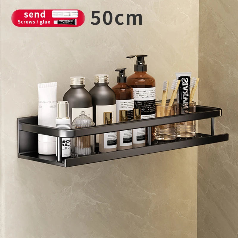 Bathroom Shelf Makeup Storage Organizers Aluminum Shower Shampoo Towel Rack Shelves No Drill Wall Shelf Bathroom Accessories