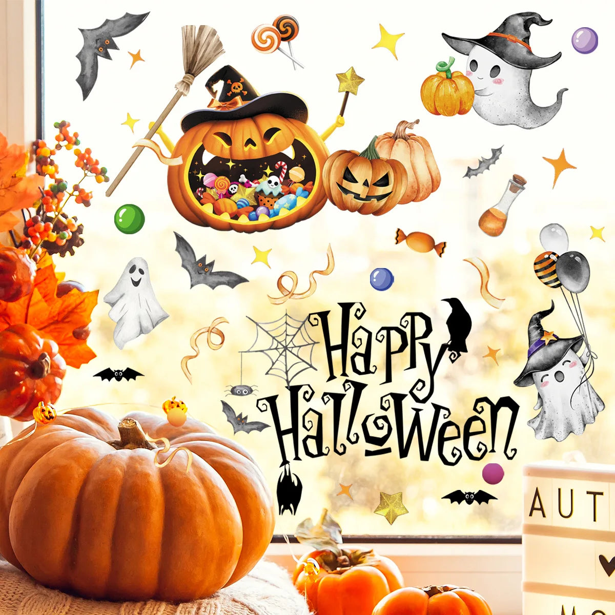 Halloween Decoration Window Stickers Ghost Festival Electrostatic Glass Stickers Mall Glass Window Dress Up Sticker Decor