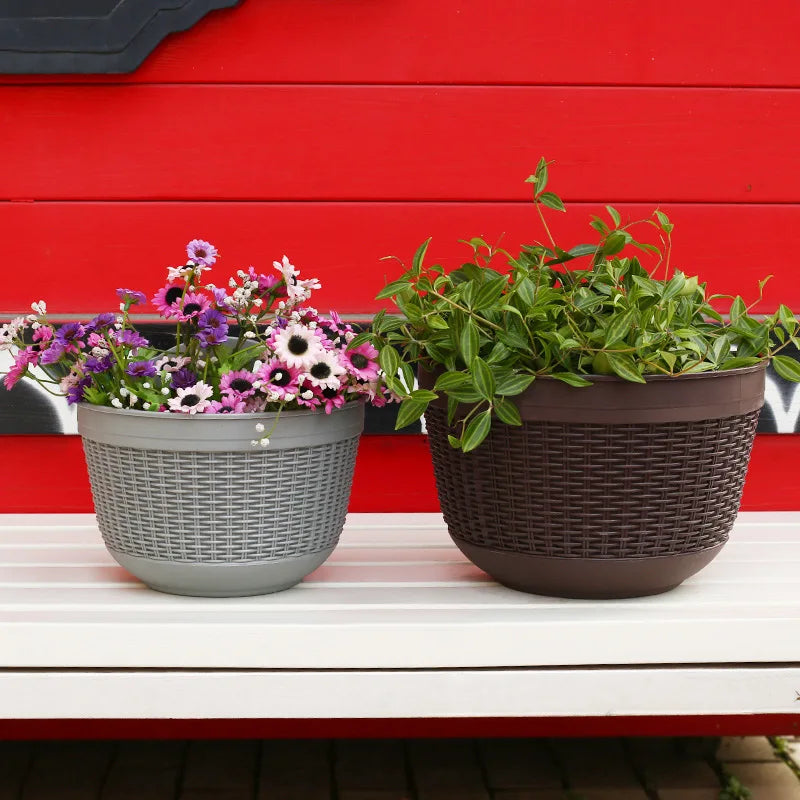 1 Pcs Imitation Rattan Weaving Creative Flower Planter Garden Pot Flowerpot Wall Hanging Plant Grow Basin Baskets Yard Balcony