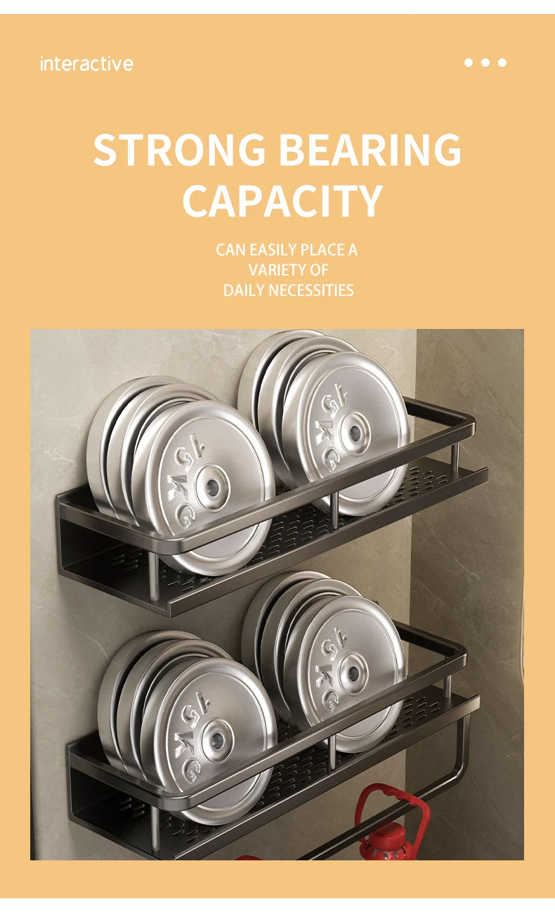 Bathroom Shelf Makeup Storage Organizers Aluminum Shower Shampoo Towel Rack Shelves No Drill Wall Shelf Bathroom Accessories