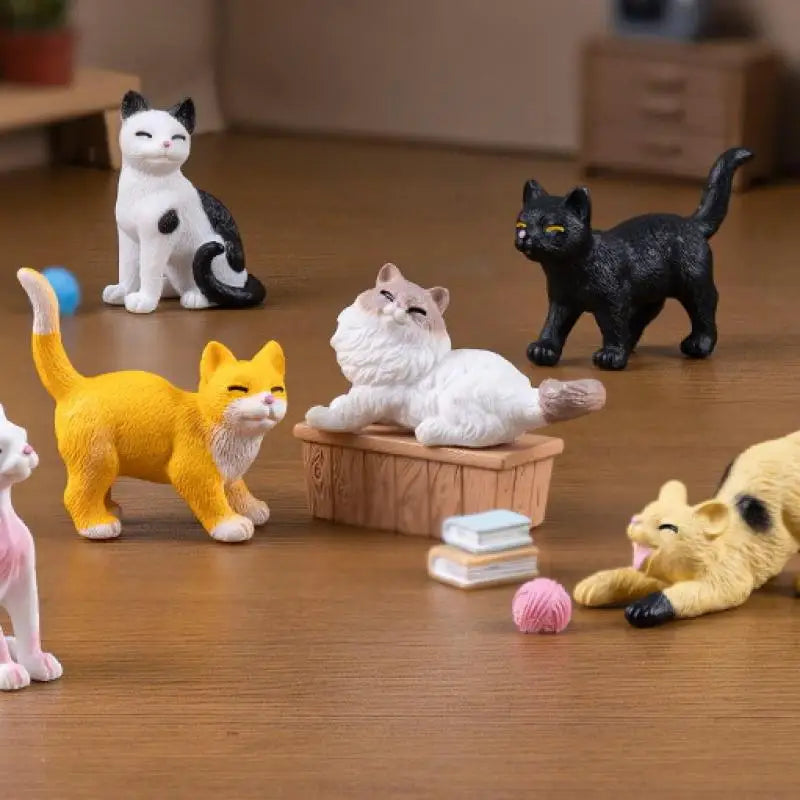 6PCS DIY Micro Landscape Resin Cat Ornament Animal Miniature Fairy Garden Decoration Kitten Figurine Home Decor Accessories