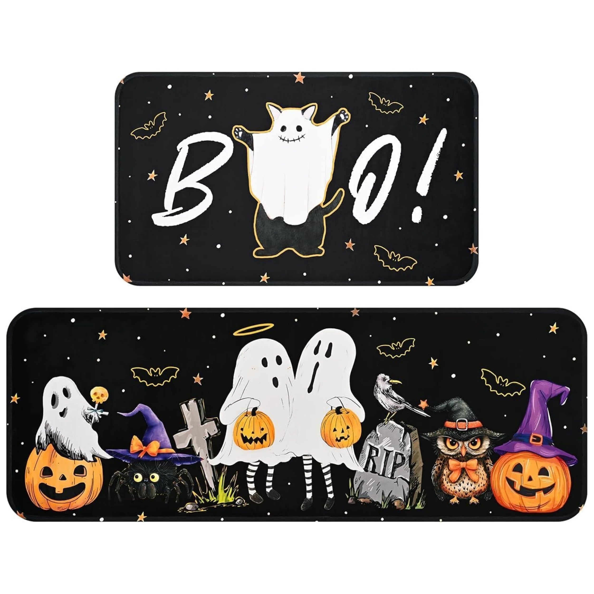 VIKAMA 2pcs Halloween Kitchen Carpet, Indoor And Outdoor Welcome Doormat, Bedroom And Living Room Floor Mat, Home Decoration