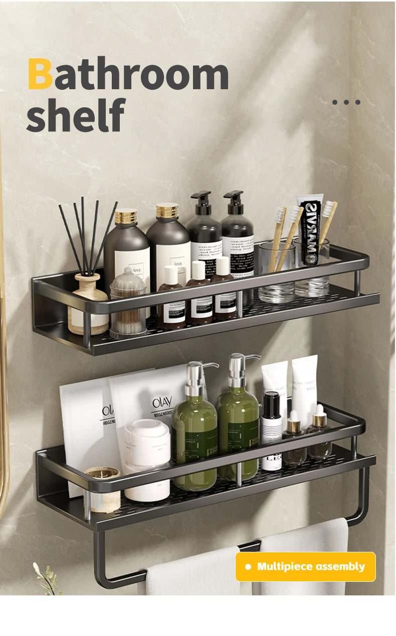 Bathroom Shelf Makeup Storage Organizers Aluminum Shower Shampoo Towel Rack Shelves No Drill Wall Shelf Bathroom Accessories