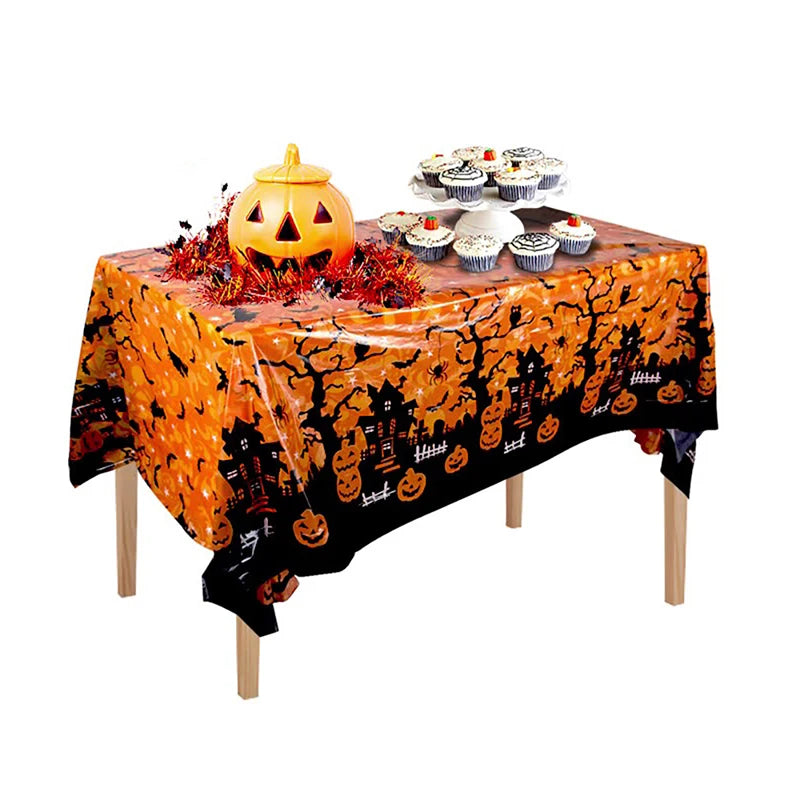 6pcs Halloween Party Tablecloth Decor Disposable Tablecloth Pumpkin Spider Web Bat Plastic Table Cover Halloween Table Decor