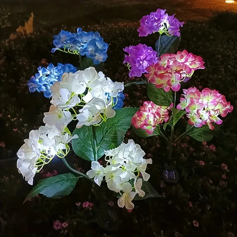 Outdoor Solar Garden Light Solar Flower Lights with 3 Hydrangea Flowers Waterproof Solar Lights for Yard Patio Solar Lawn Lamp