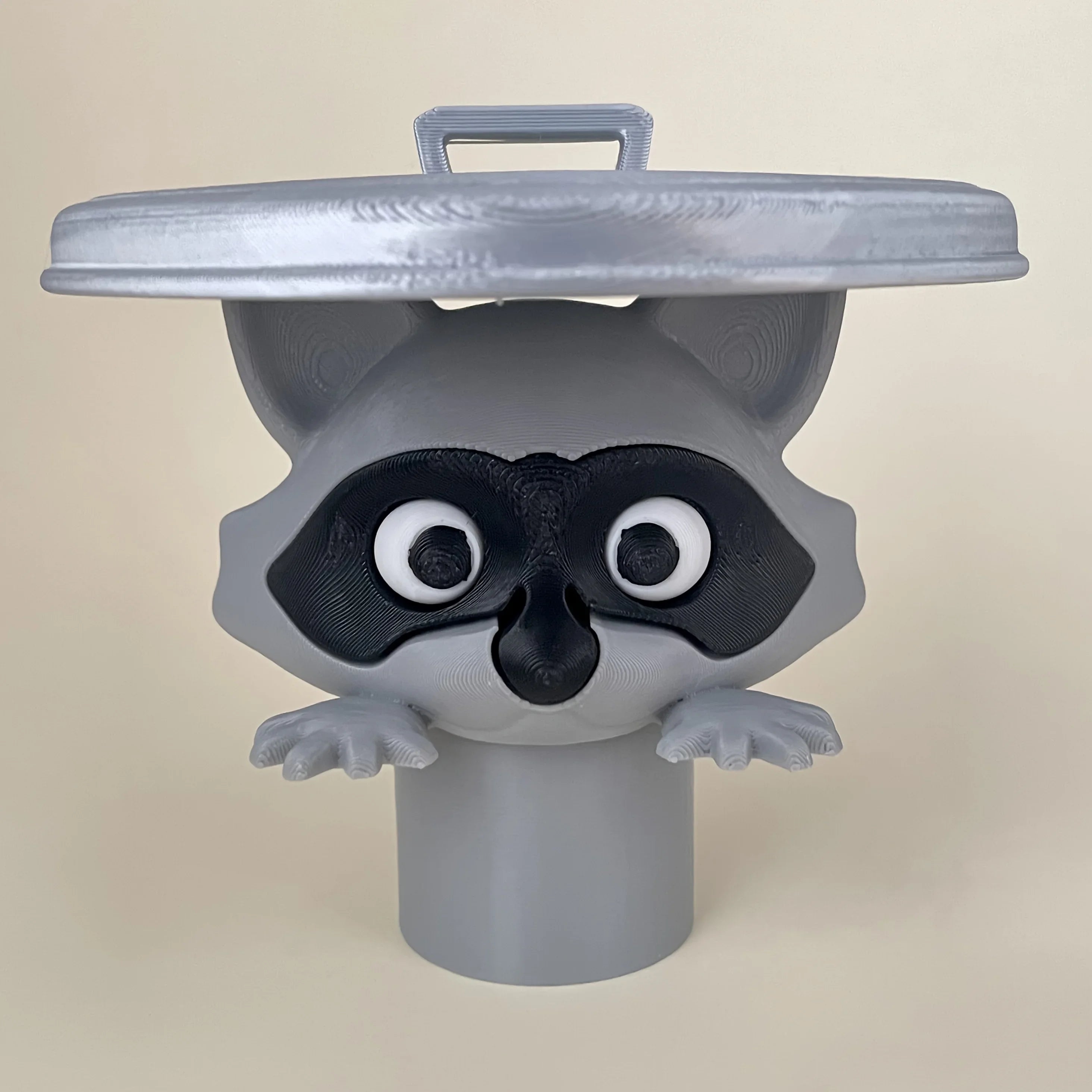 3D Printed Raccoon Toilet Paper Holder Adorable Playful Bathroom Decor with Lid Ideal Gift for Humor Lovers