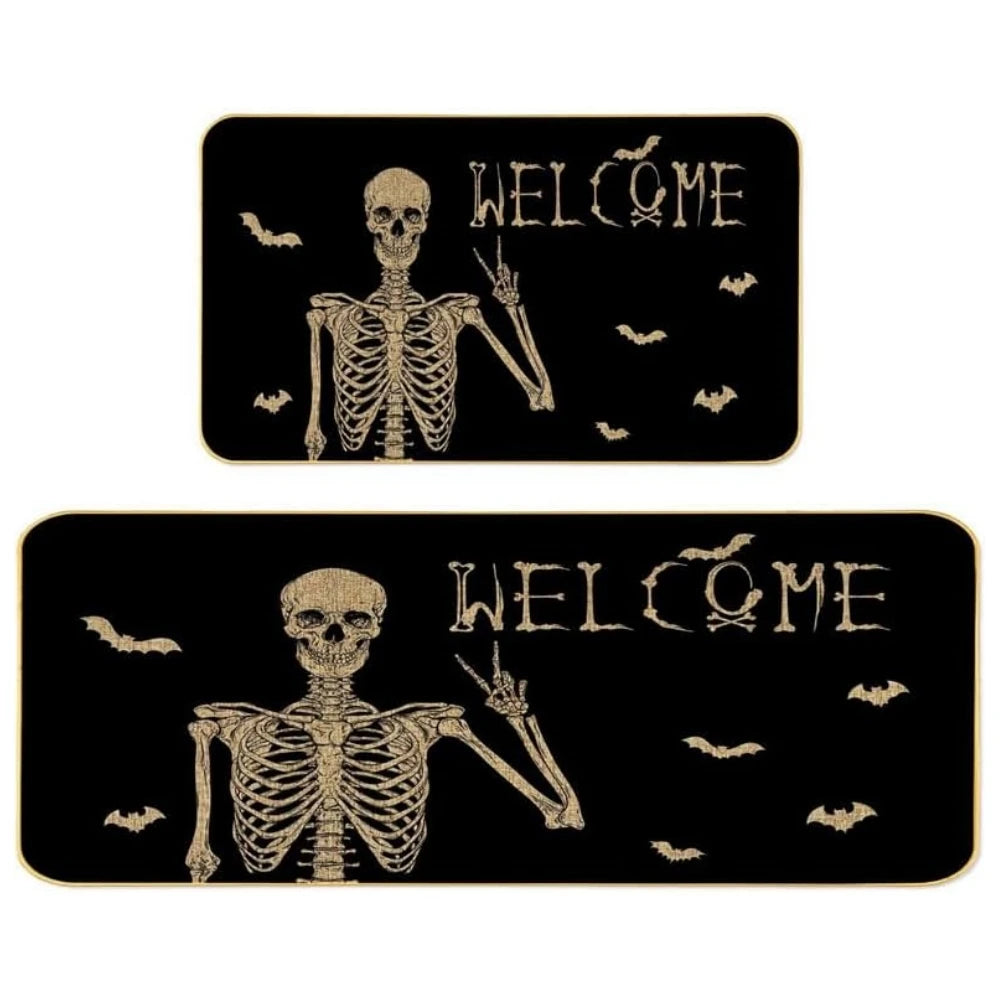 VIKAMA 2pcs Halloween Kitchen Carpet, Indoor And Outdoor Welcome Doormat, Bedroom And Living Room Floor Mat, Home Decoration