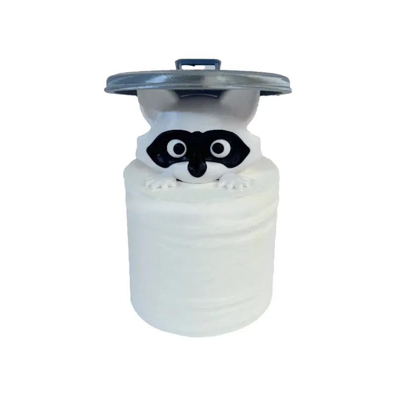3D Printed Raccoon Toilet Paper Holder Adorable Playful Bathroom Decor with Lid Ideal Gift for Humor Lovers