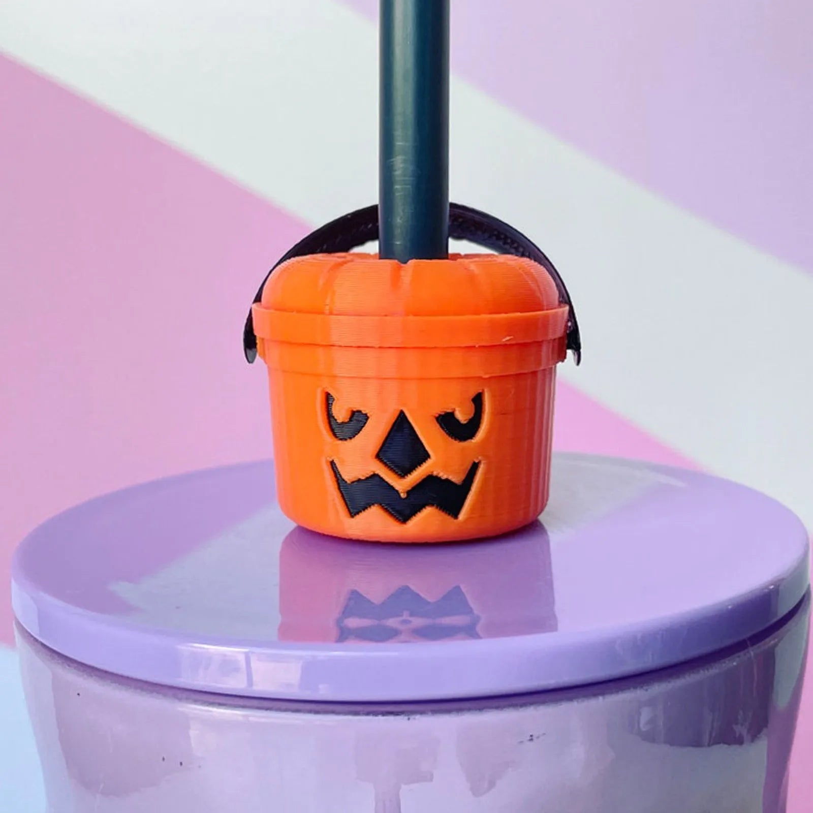 Halloween Buckets Straw Toppers Creative Funny Straw Decoration Multifunctional Pumpkin Bucket Straw Protector for Home Kitchen