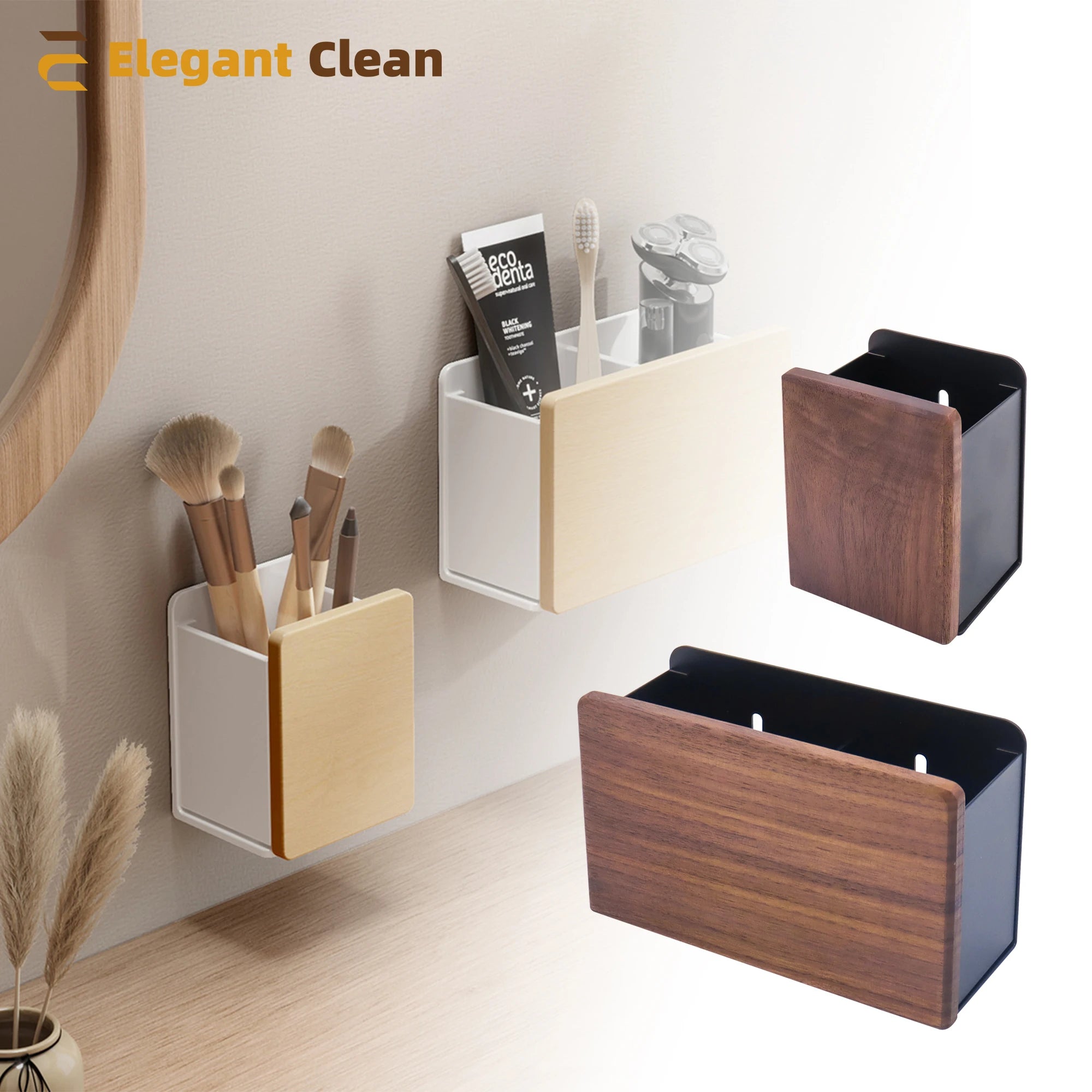 Solid wood Bathroom Storage Rack Punch-free installation Wall mounting Can store toothbrush toothpaste comb and cosmetics