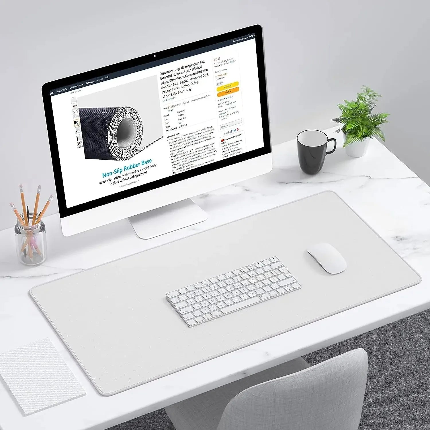 XXL White Mouse Pad Gaming Accessory Stitched Edges Long Deskmats HD Computer Extended Non-Slip Keyboard Mat for Laptop Mousepad