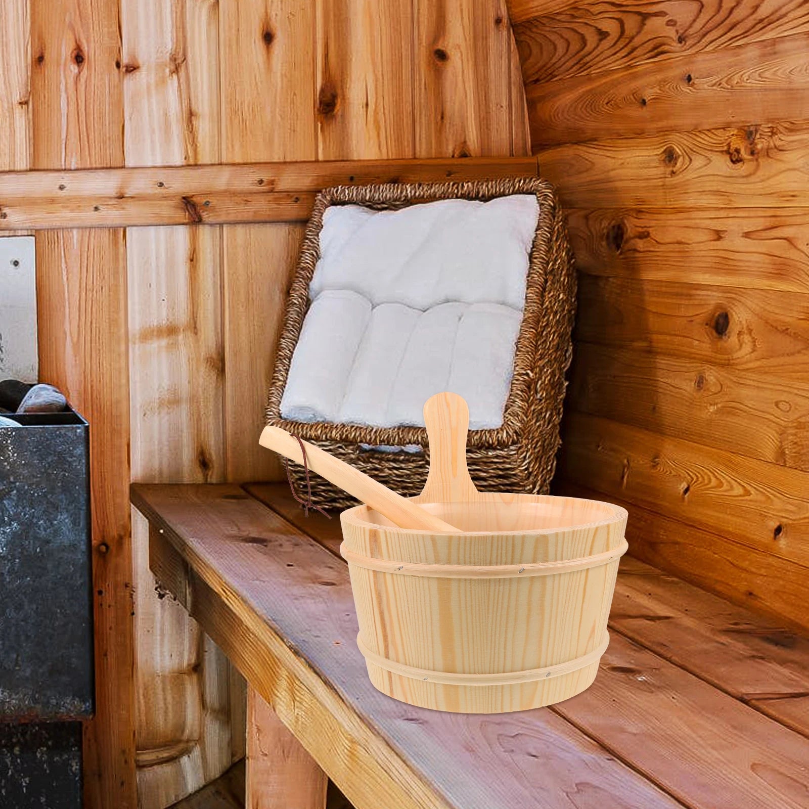 Wooden Tub Sauna Water Bucket Bath Tool Spa Supply Beige Wooden Tub Wood Barrel Steam Room Home Use Quality Basins
