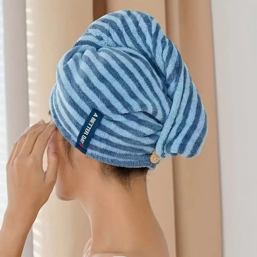 Stripped Microfiber Hair Dry Towel Quick Drying Absorbent Soft Touch Hair Towel Wrap for Bath And Beach & Travel Towel
