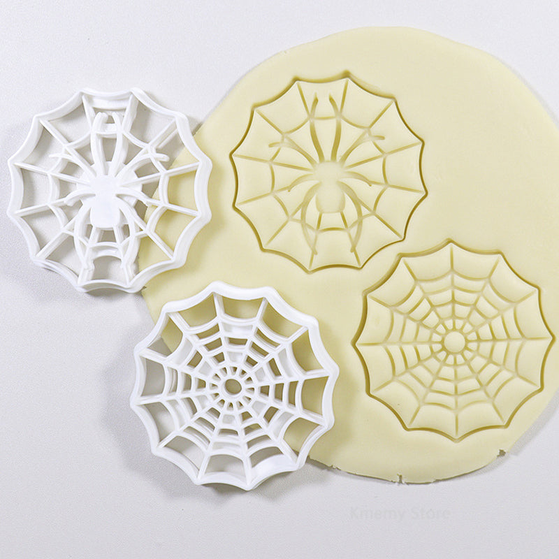 2/1pc Halloween Spider Web 3D Cookie Cutters Cartoon Spider Plastic Pressable Biscuit Stamp Chocolate Mold Cake Decorating Tools