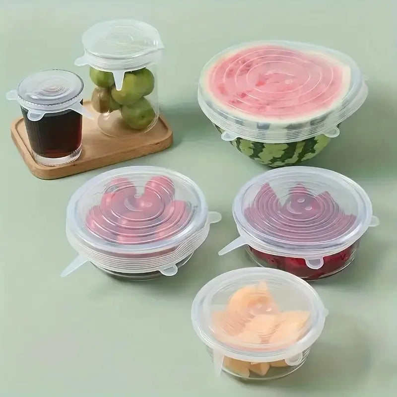 Food-Grade Silicone Stretch Lids - Universal Round Kitchen Covers, Reusable Airtight Seal for Food Storage - BPA-Free (Set of 6)