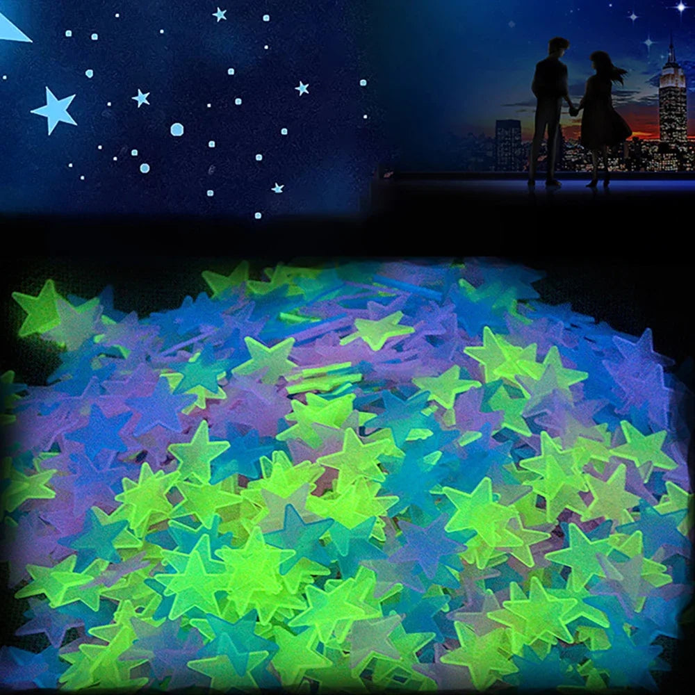 100 pcs Luminous Moon and Stars Wall Stickers Glow in the Dark Wall Decals Bedroom Ceiling Home Decorative Stickers Kids Room