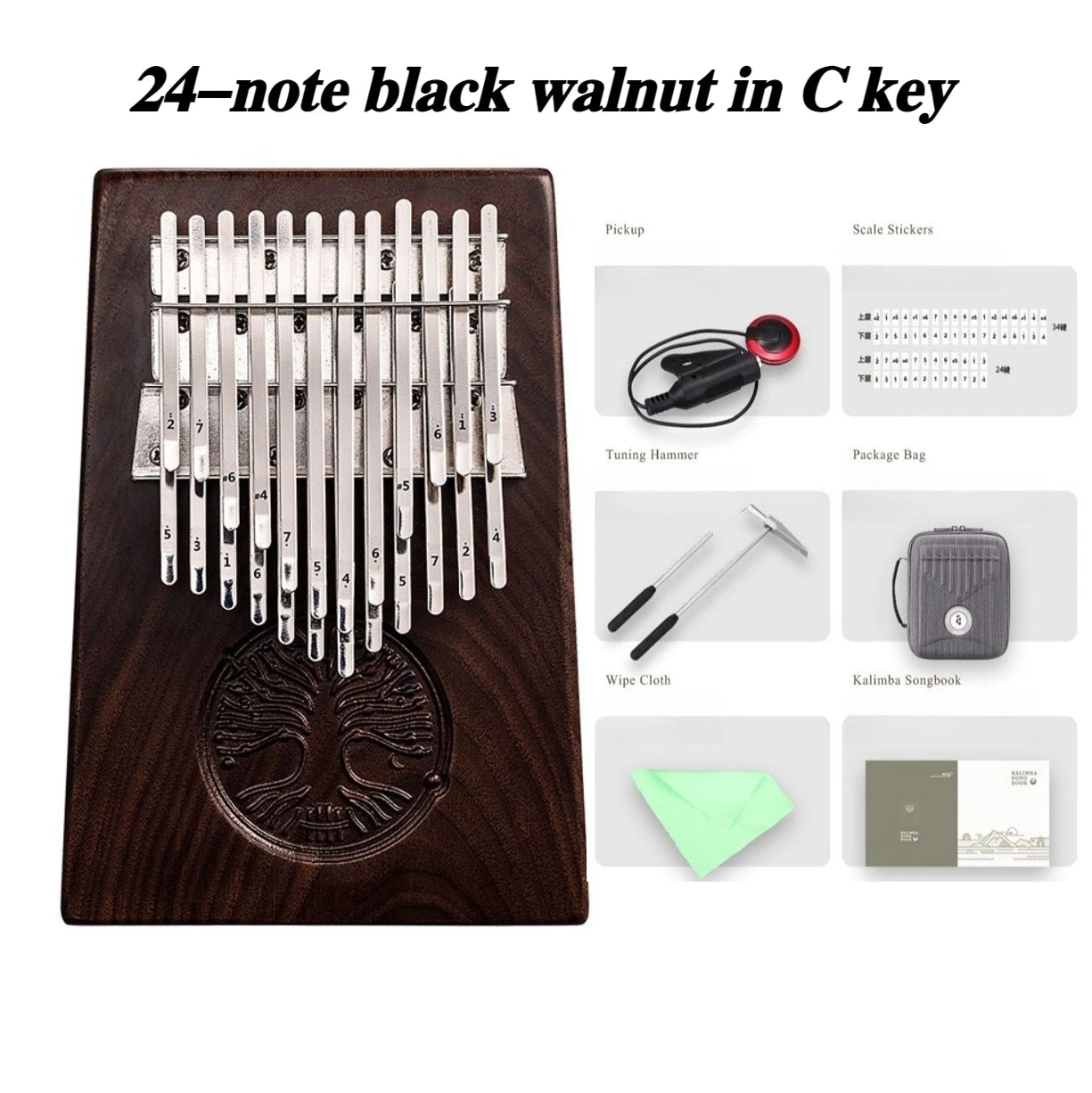 Wooden 24 Keys Kalimba Portable Double Layered Thumb Piano Adults Healing Finger Piano Birthday Gift Keyboard Instruments