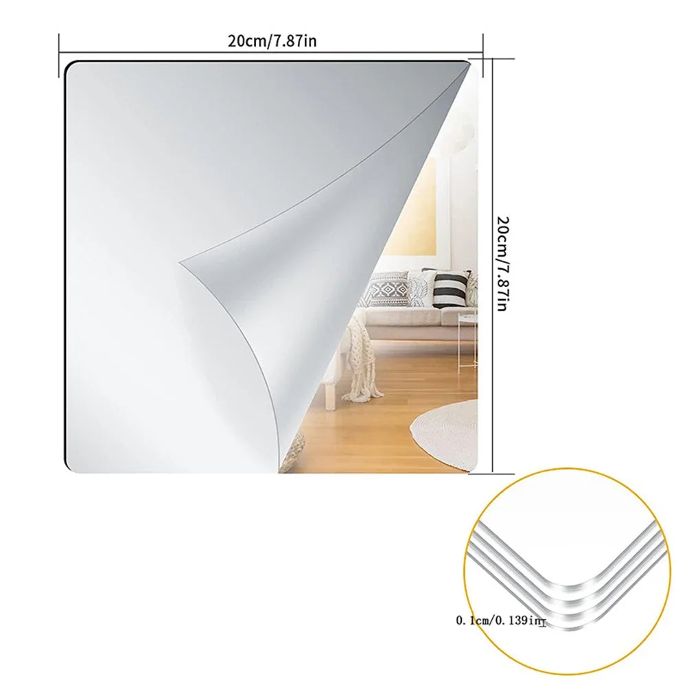 20X20 Acrylic Flexible Mirror Sheets Silver Self Adhesive Mirror Tiles Household Mirrors Bathroom Products Vanity Mirrors