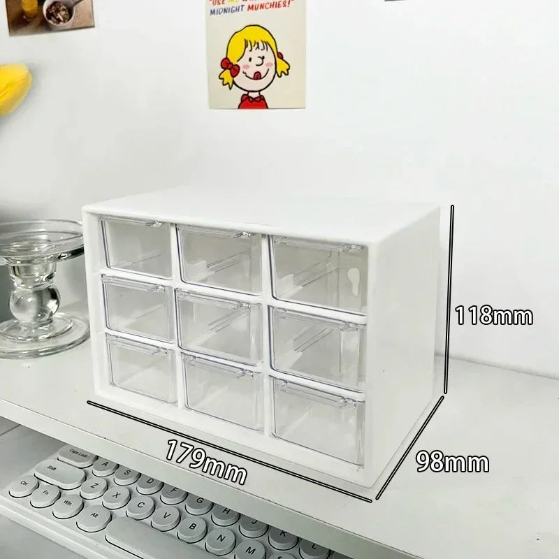 9 Grid drawer organizer Transparent Cute Small Drawer Partitioned Student Desk Wall-mounted Sundries Storage Box