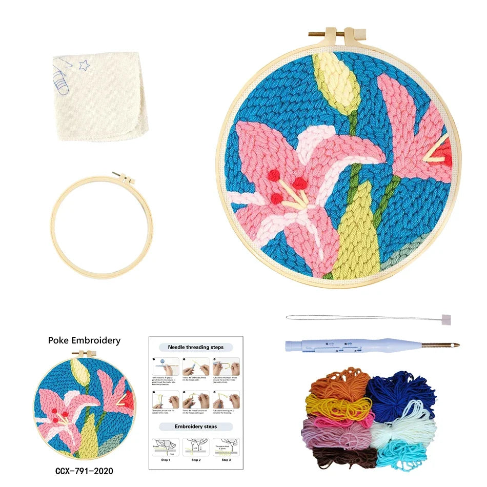 DIY Punch Needle Kits for Beginners Cute Animal with Hoop Embroidery Punch Needle Starter Craft Set Giraffe Festival Gift