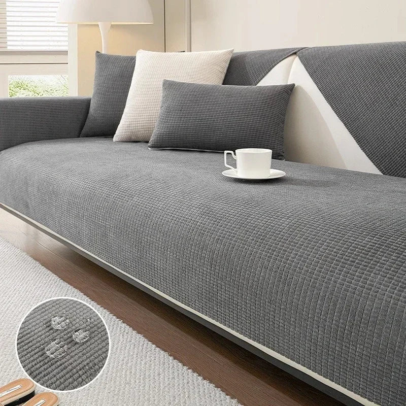 Jacquard Sofa Mat Cover Solid Color L-shaped Sofa Towel Water Repellent Anti-Slip Couch Slipcovers for Living Room Hotel