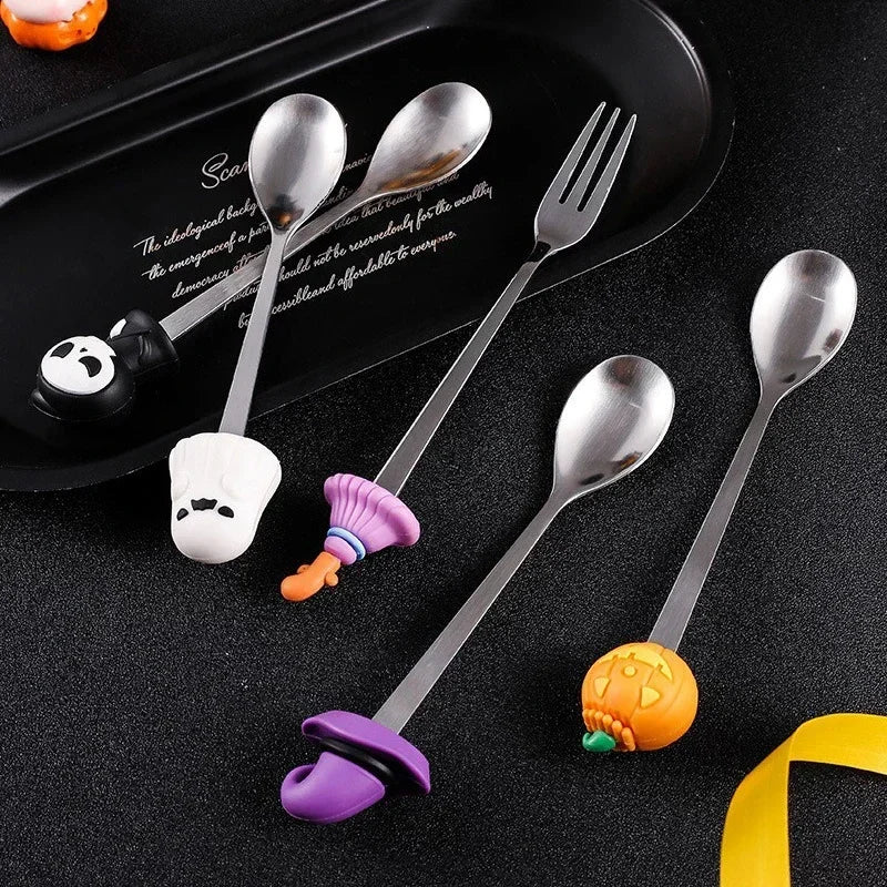 Halloween Gifts Stainless Coffee Spoons Halloween Style Pendant Cake Fork Theme Party Dining-table Cutlery Set