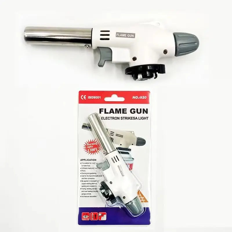 Portable Butane Flame Gun - 3-in-1 Camping BBQ Torch for Outdoor Cooking, Welding & Gas Burner with Windproof Design