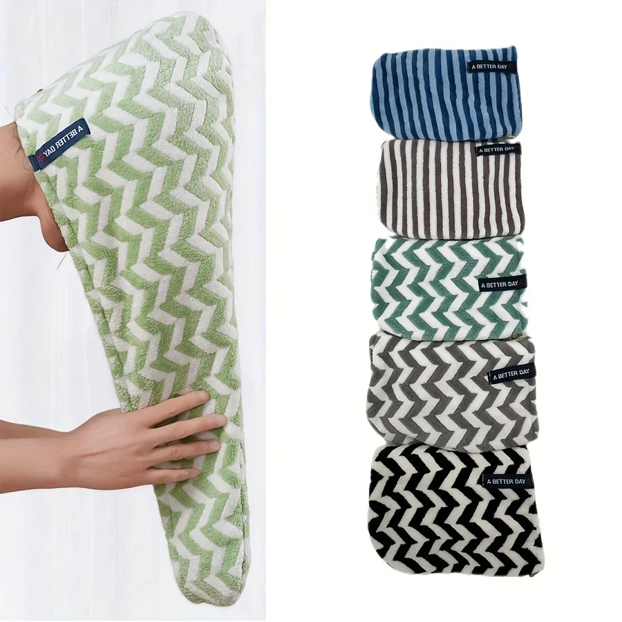 Stripped Microfiber Hair Dry Towel Quick Drying Absorbent Soft Touch Hair Towel Wrap for Bath And Beach & Travel Towel