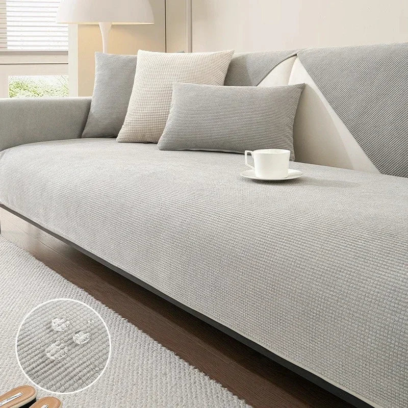 Jacquard Sofa Mat Cover Solid Color L-shaped Sofa Towel Water Repellent Anti-Slip Couch Slipcovers for Living Room Hotel
