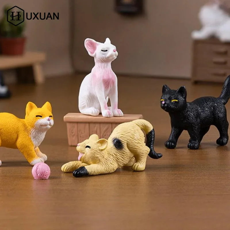 6PCS DIY Micro Landscape Resin Cat Ornament Animal Miniature Fairy Garden Decoration Kitten Figurine Home Decor Accessories