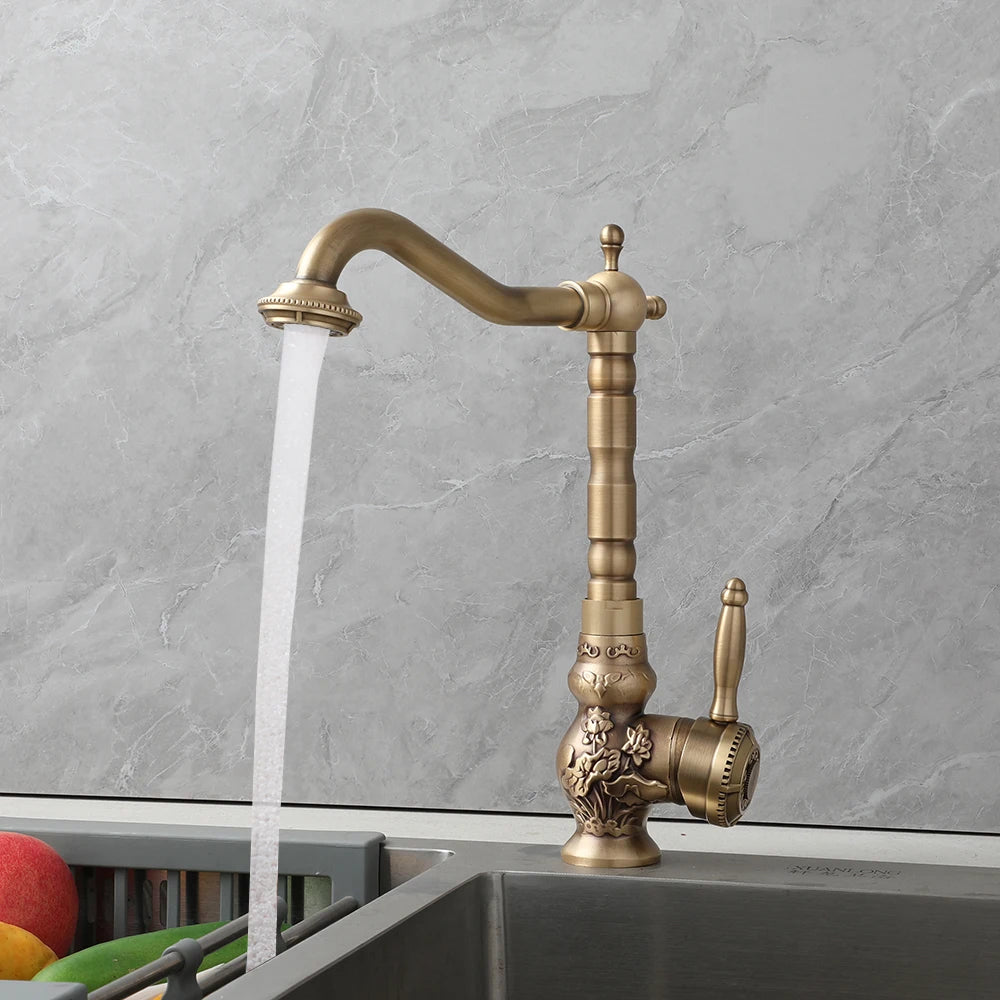 KEMAIDI Brass Bathroom Faucet Black Single Handle Kitchen Faucet Multifunctional 360 Degree Swivel Spout High Arc Splash Filter