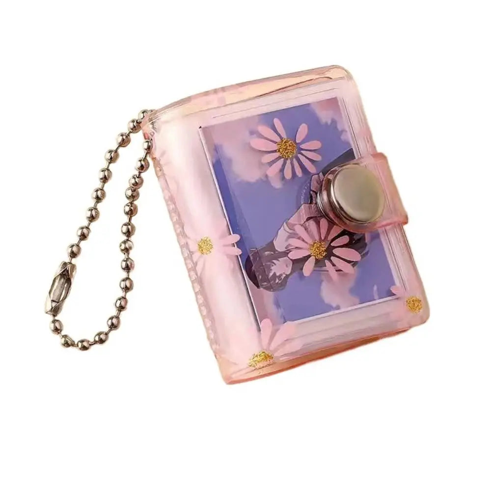 1/2inch Thickened Daisy Photo Album With Buckle Wear-resistant Mini Card Holder Hanging Pocket Keychain Album Birthday Gift