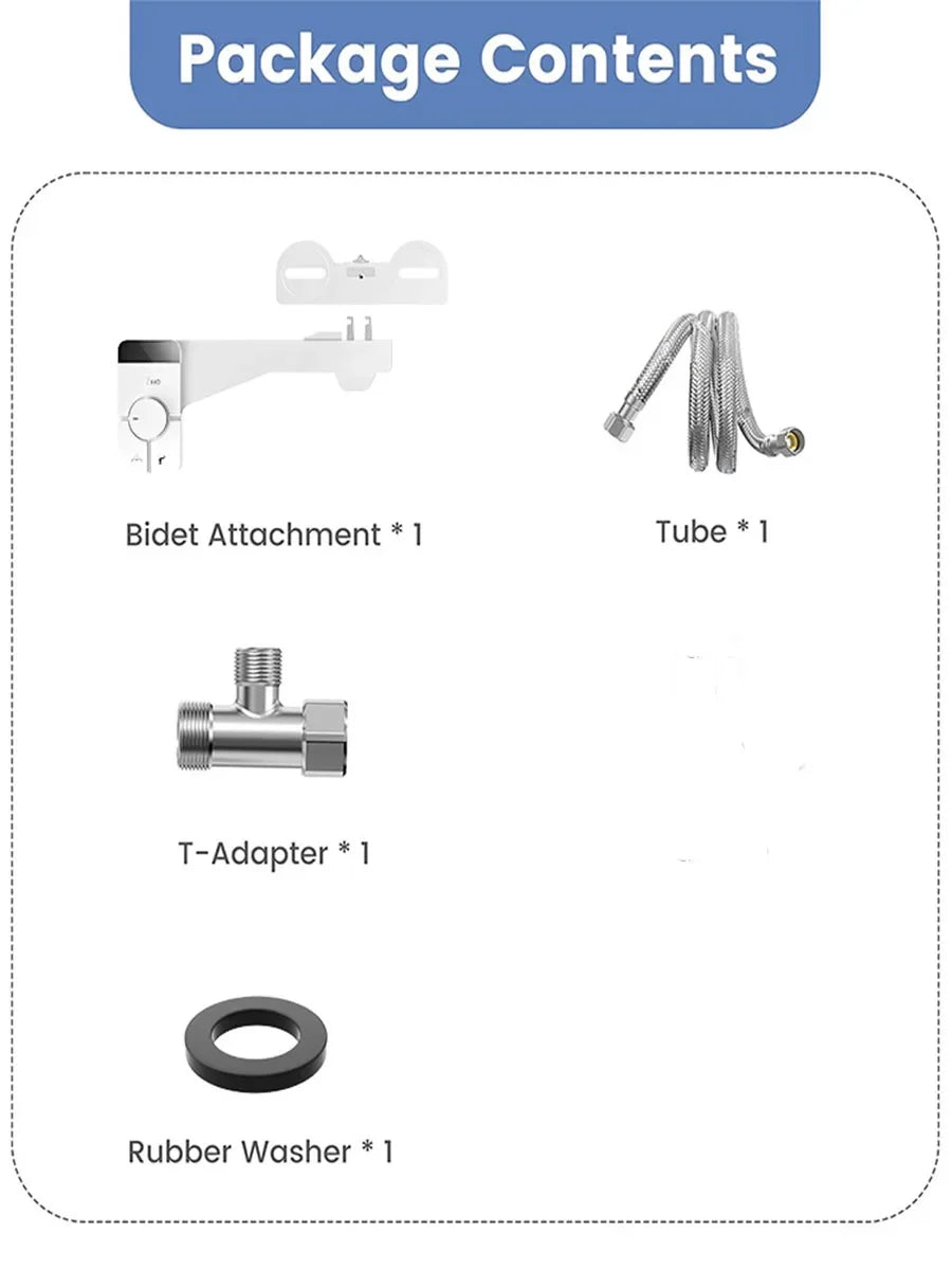 Adjustable Water Pressure Ass Sprayer Bidet Sprayer Attachment Non-Electric Ultra-Slim Toilet Seat Attachment Dual Nozzle Bide