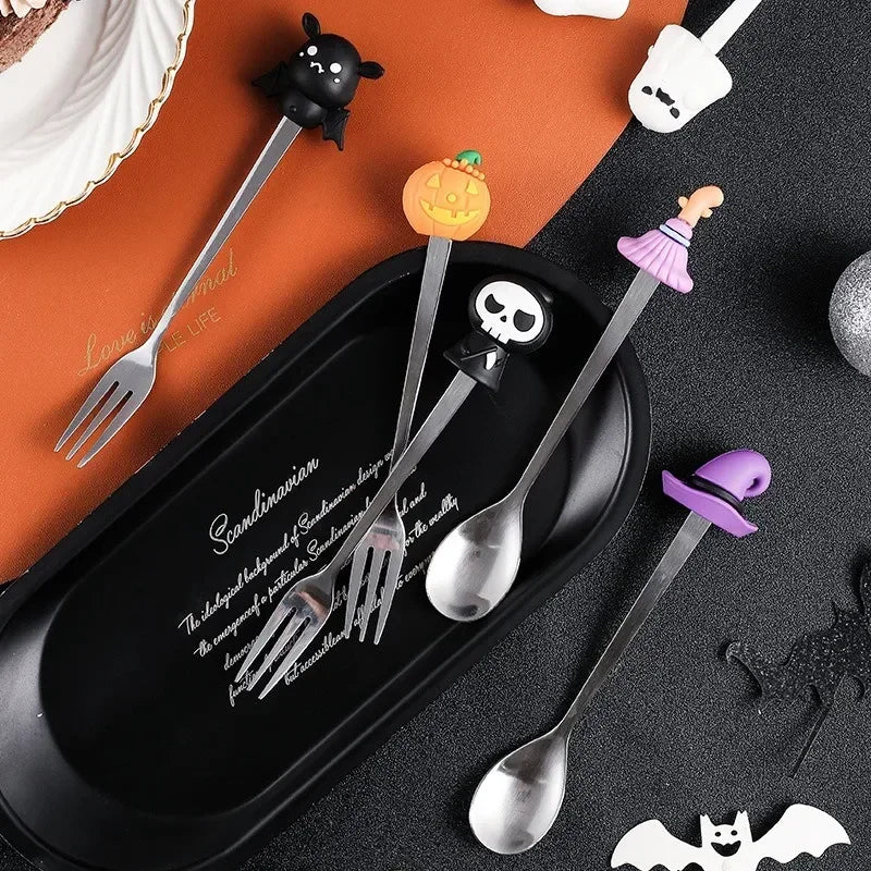 Halloween Gifts Stainless Coffee Spoons Halloween Style Pendant Cake Fork Theme Party Dining-table Cutlery Set