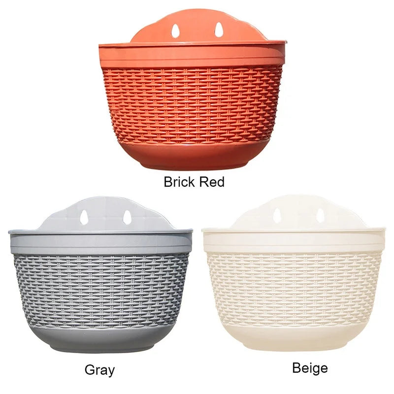 1 Pcs Imitation Rattan Weaving Creative Flower Planter Garden Pot Flowerpot Wall Hanging Plant Grow Basin Baskets Yard Balcony