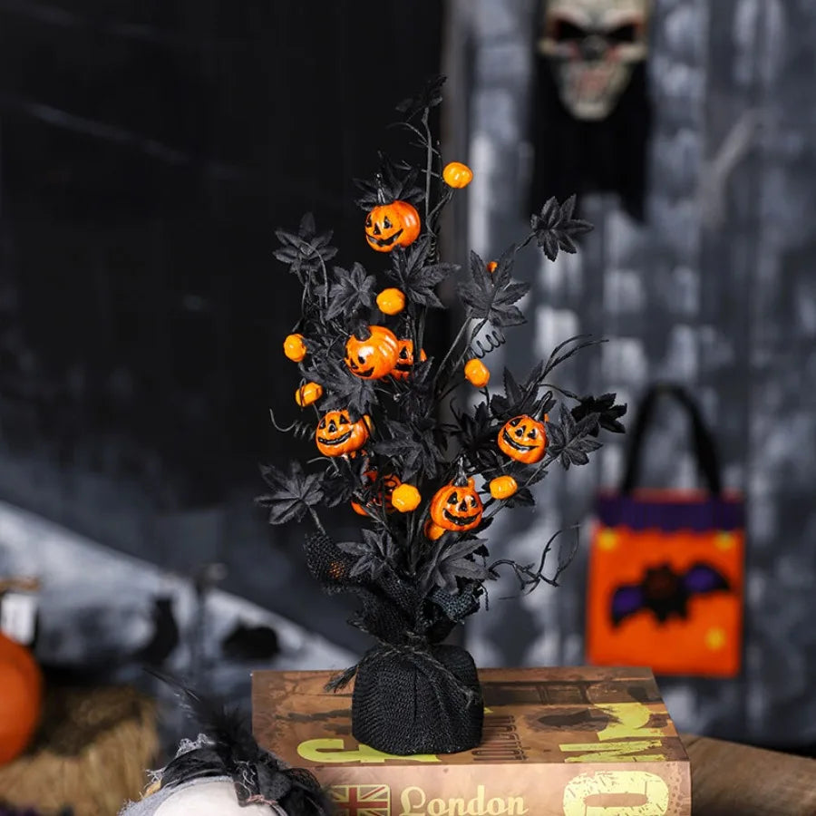 Halloween Decorations Pumpkin Head Black Maple Leaf Artificial Tree Tabletop Ornaments Party Holiday Home Decoration Ornaments
