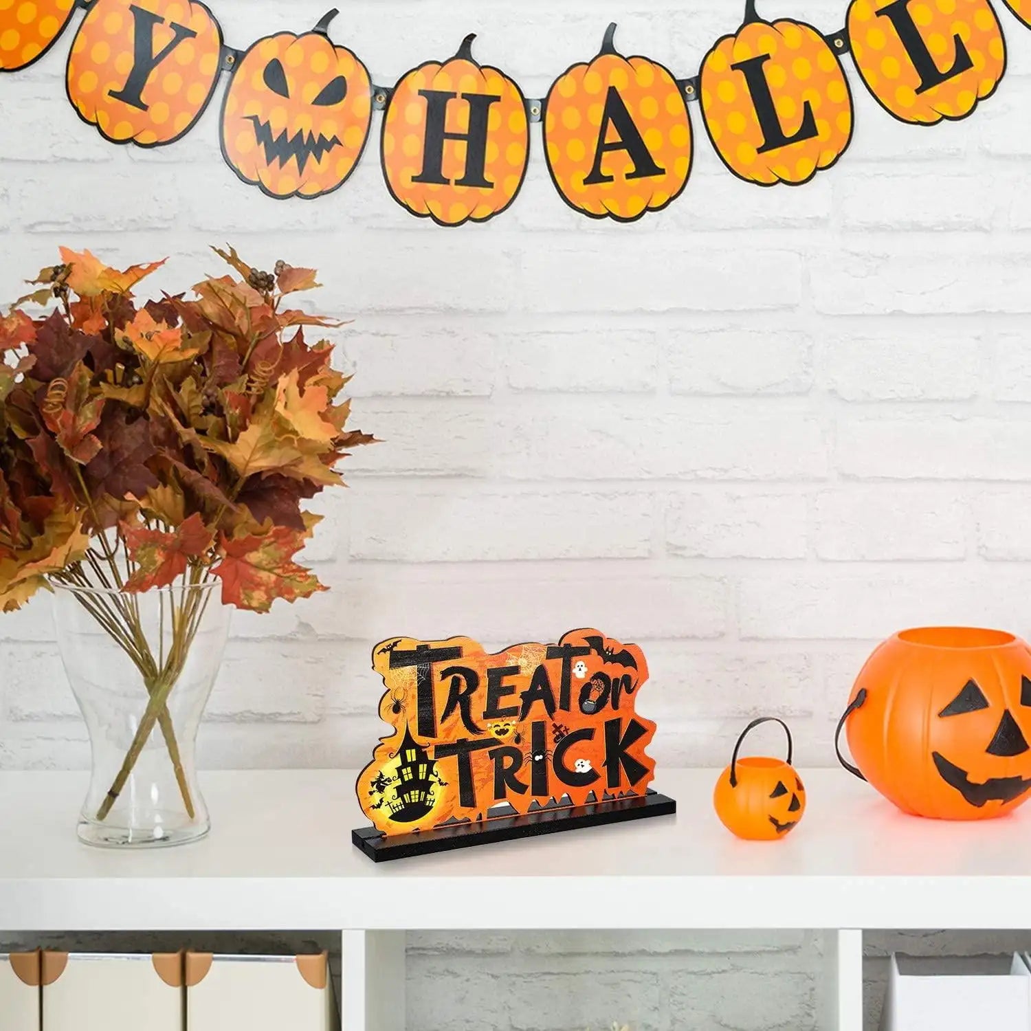 Creative Halloween Wooden Handicraft Decoration Halloween Desktop Ornaments Set Happy Helloween Party Trick ot Treat Decor