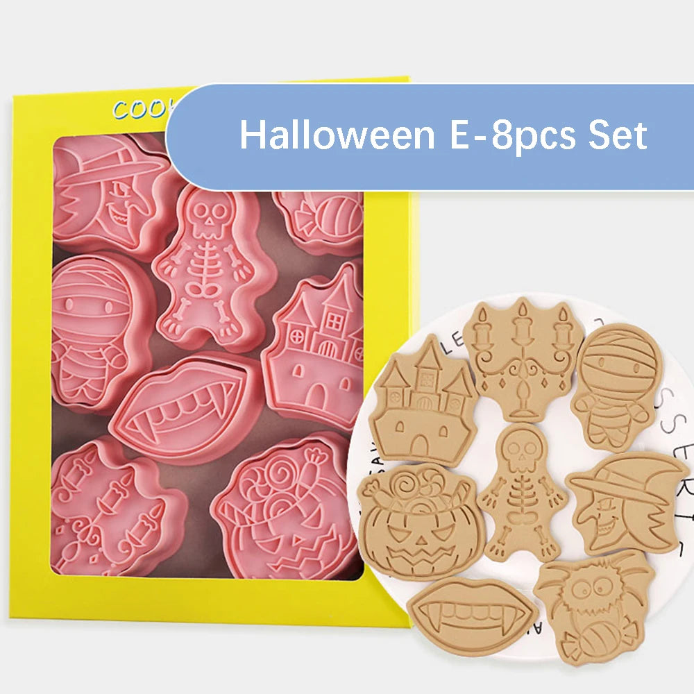 8Pcs Halloween Cookie Cutters 3D Pumpkin Ghost Biscuit Cutter Cookie Molds Kitchen Pastry Baking Tools Halloween Decoration 2024