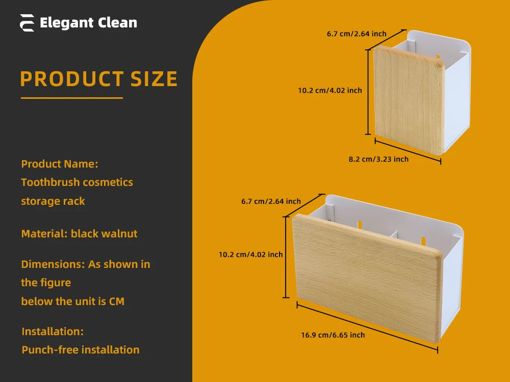 Solid wood Bathroom Storage Rack Punch-free installation Wall mounting Can store toothbrush toothpaste comb and cosmetics