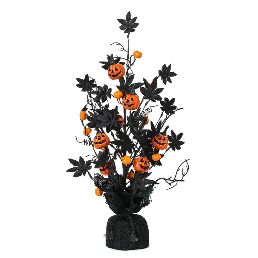 Halloween Decorations Pumpkin Head Black Maple Leaf Artificial Tree Tabletop Ornaments Party Holiday Home Decoration Ornaments