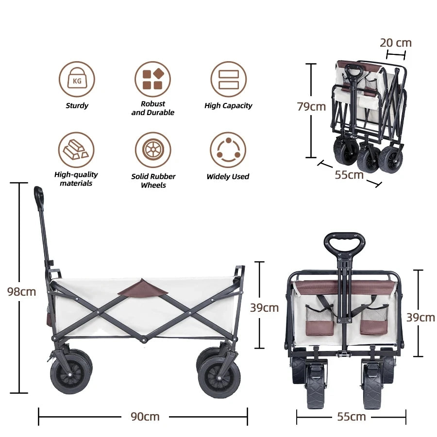 500lbs Capacity Foldable Beach Wagon with Big Tank Wheels, Perfect for Sand, Garden and Outdoor Picnic