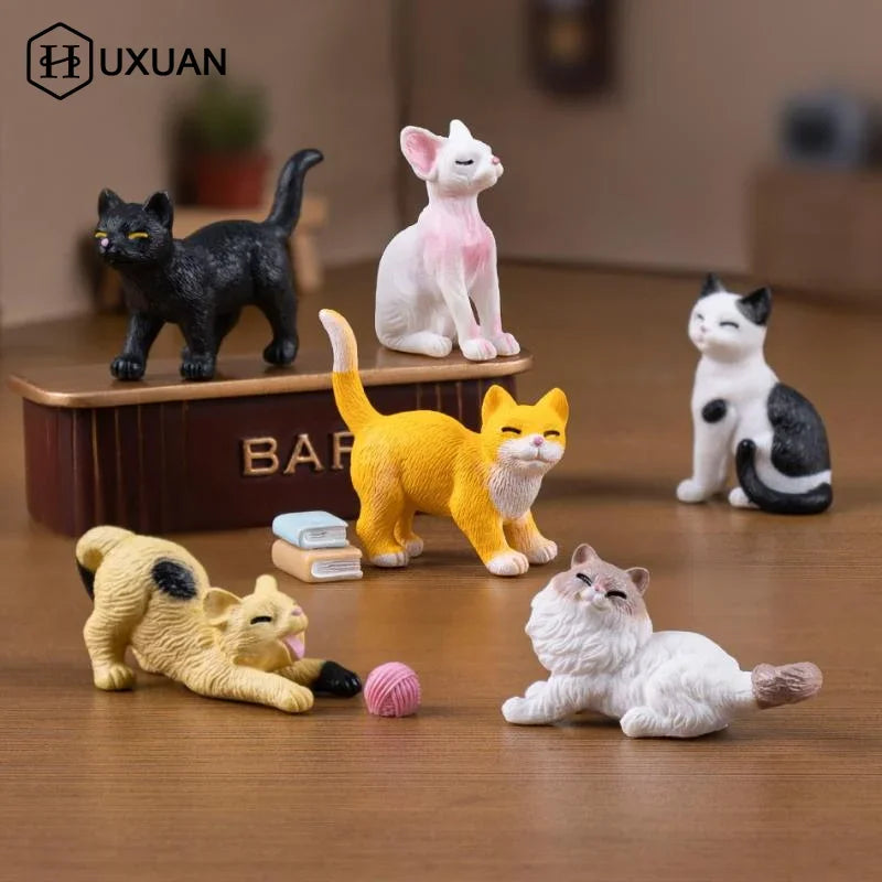 6PCS DIY Micro Landscape Resin Cat Ornament Animal Miniature Fairy Garden Decoration Kitten Figurine Home Decor Accessories