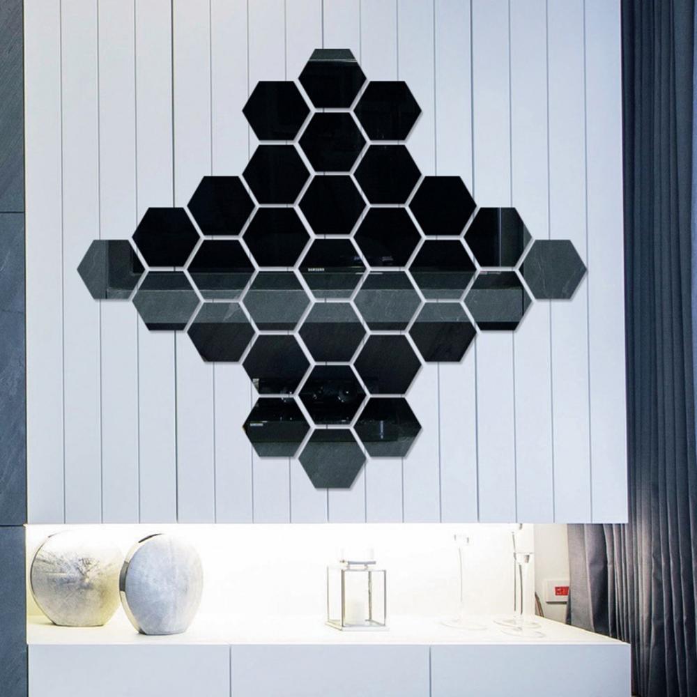 12Pcs Hexagonal Self Adhesive Mirror 3D Mirror Wall Sticker Home Decor Decorations DIY Removable Living Room Decal Art Ornaments